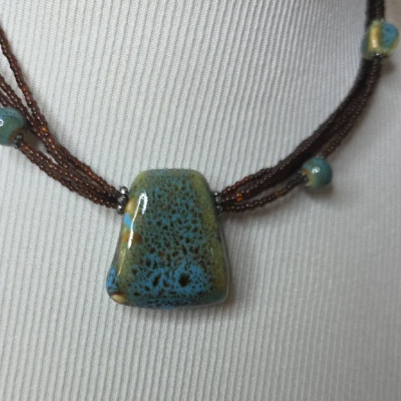 Artisan Blue and Brown Necklace - Picture 4 of 4